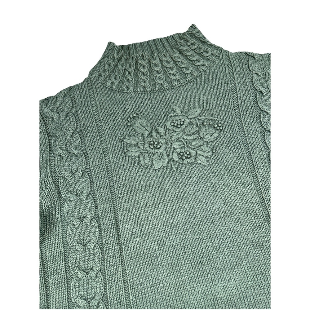 Vintage Orvis Sweater Womens S Sage Green Cable Knit Silk Blend Mock Neck 90s - Picture 2 of 7